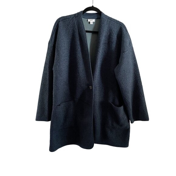 J.Jill Pure Jill Women XL Blue Pockets V-Neck Sherpa Fleece Cardigan Jacket NWOT - Picture 1 of 12